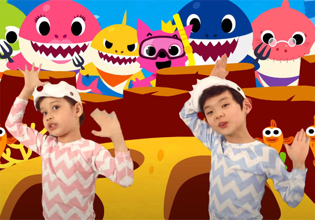 동요 ‘상어 가족’을 영어로 부르며 춤추는 어린이들의 모습을 담은 ‘아기상어 댄스’ 영상. 유튜브 캡처