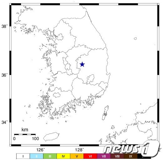 상주시 북서쪽 규모 2.0 지진 발생. 2020.11.106 © 뉴스1 (기상청 제공)