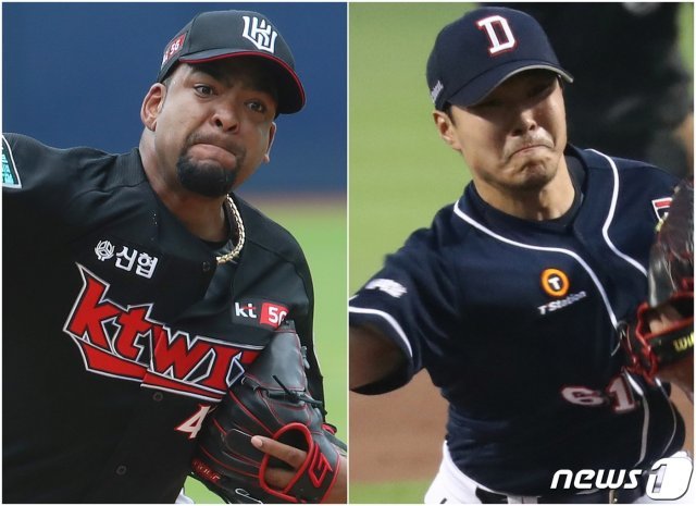 KT 위즈 오드리사머 데스파이네(왼쪽)와 두산 베어스 최원준이 10일 서울 고척스카이돔에서 열리는 2020 신한은행 SOL KBO 플레이오프 2차전에 선발 등판한다. © 뉴스1