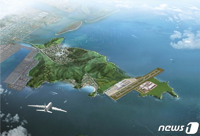 국무총리실 산하 김해신공항 검증위원회가 17일 김해신공항 기본계획 검증 결과를 발표했다. 사진은 가덕신공항 조감도.(부산시 제공)2020.11.17/뉴스1 © News1