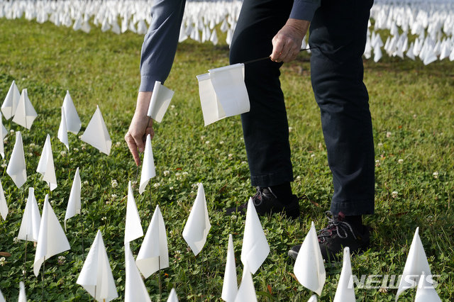코로나19 미국인 희생자 추모하는 24만 개의 깃발. 뉴시스