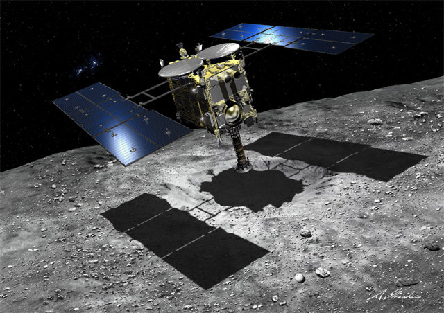 일본우주항공연구개발기구(JAXA)가 개발한 소행성 탐사선 ‘하야부사2’는 탄소질 소행성 류구의 시료를 지구로 전달한다. JAXA 제공