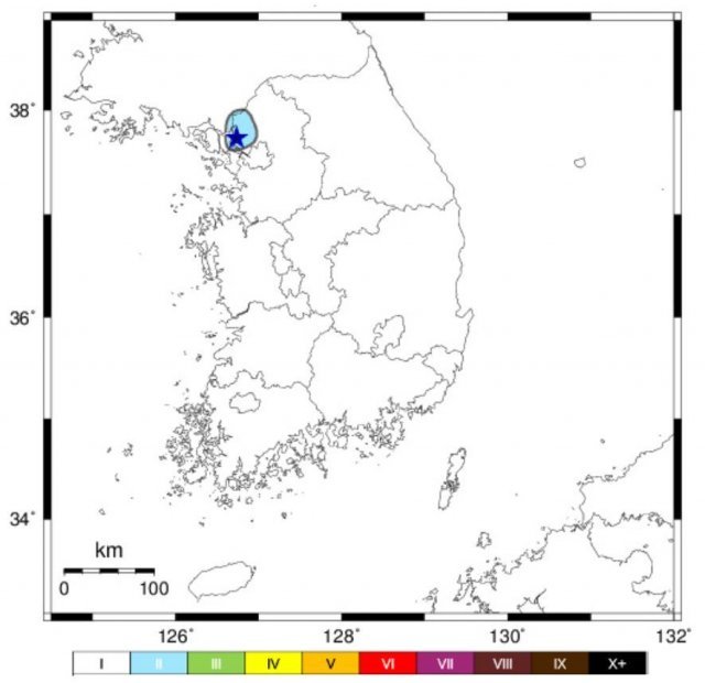 23일 발생한 지진 위치 (기상청 제공) © 뉴스1