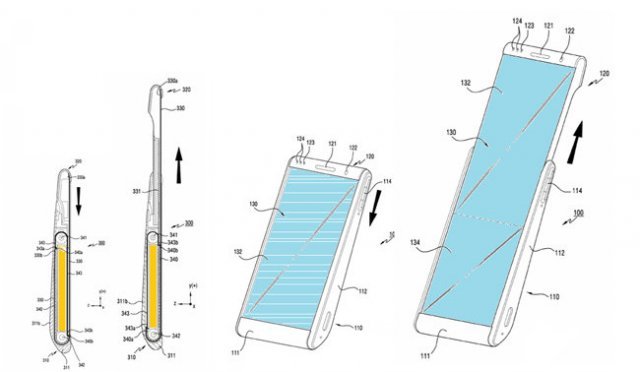화면을 길게 늘이는 삼성전자 스크롤러블폰. [출처·삼성전자 특허 자료 ]