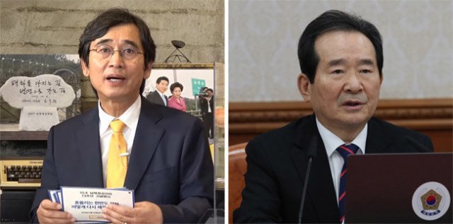 유시민 노무현재단 이사장(왼쪽). 정세균 국무총리. [사람사는세상노무현재단 유튜브 캡쳐, 동아DB]