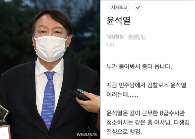 블라인드에 올라온 윤석열 총장 관련 게시물.