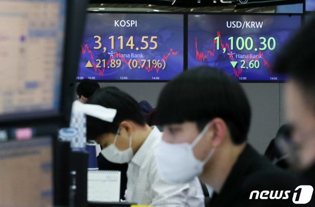 20일 오후 서울 중구 하나은행 본점 딜링룸. 2021.1.20/뉴스1 © News1