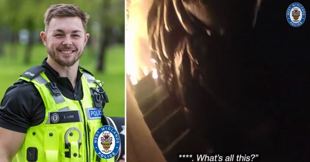 불이 난 아파트에 뛰어들어 주민들을 대피시킨 스펜서 런 경관. 웨스트 미들랜즈 경찰 제공