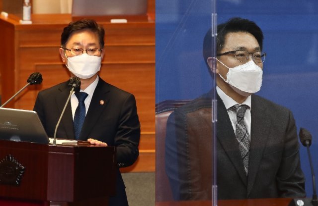 왼쪽부터 박범계 법무부장관, 김진욱 고위공직자범죄수사처장