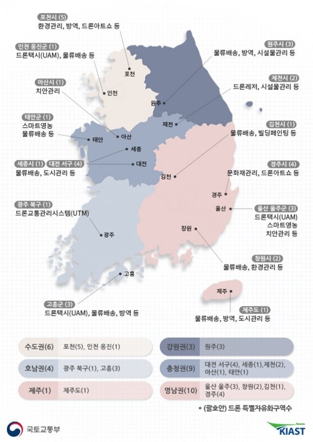 드론특별자유화구역 위치도(국토교통부 제공)© 뉴스1