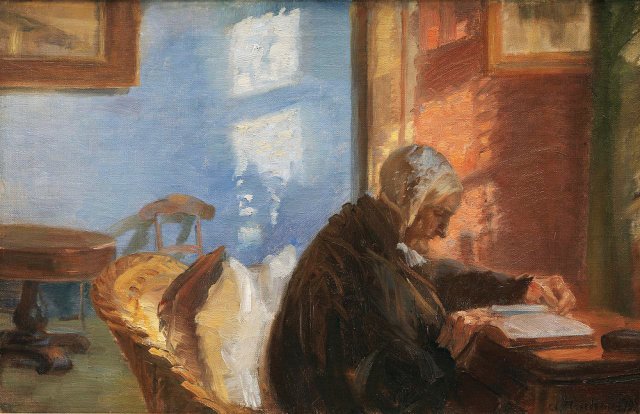 아나 안셰르, ‘푸른 방에 있는 화가의 엄마’, 1909년.