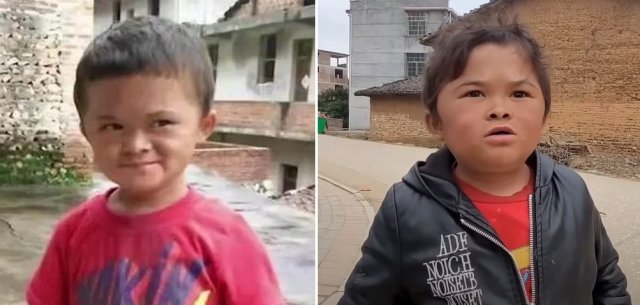 ‘리틀 마윈’으로 불렸던 판샤오친의 8살 당시 모습(왼쪽)과 4년 만에 귀향한 모습.