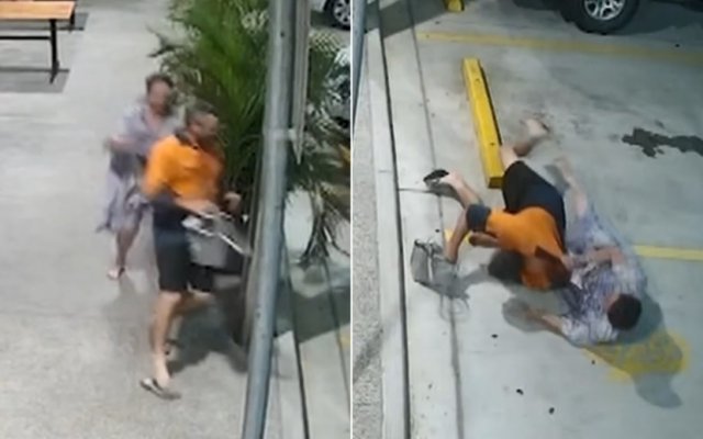 호주의 한 할머니가 가방을 훔친 강도에 헤드록을 걸어 제압하고 있다. 7 NEWS 방송화면 캡처
