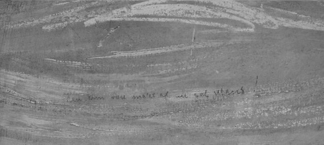 ‘절규’의 캔버스 왼쪽 상단 구석에 연필로 적힌 “미친 사람만 그릴 수 있는…”. 사진제공=노르웨이 국립미술관