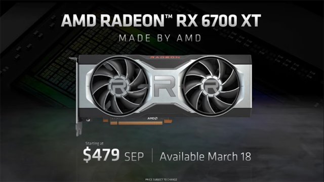 AMD 라데온 RX 6700 XT는 공식 가격 479달러로 책정되며, 3월 18일부터 판매를 시작한다. 출처=AMD