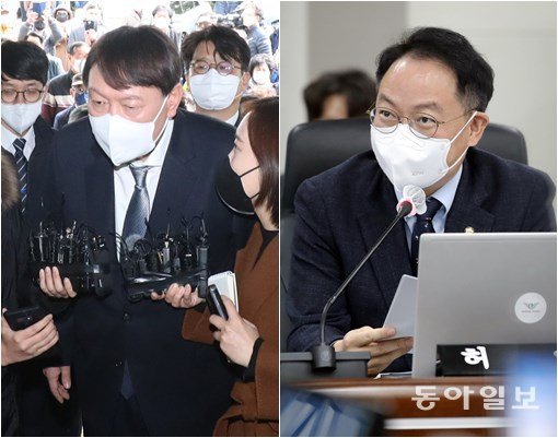 (왼쪽부터) 윤석열 검찰총장, 허영 더불어민주당 대변인. 동아일보DB.