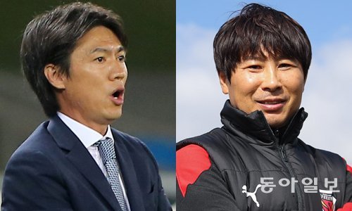 울산 홍명보 감독(왼쪽)과 포항 김기동 감독. 사진 동아DB