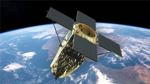 한국의 정밀관측위성인 차세대중형위성 1호의 상상도. 이 위성은 20일 카자흐스탄 바이코누르 우주센터에서 발사될 예정이다. 한국항공우주연구원 제공