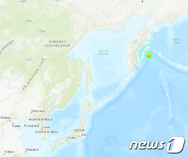 17일 지진이 일어난 러시아 우스트캄차츠크 스타리(미국 지질조사국(USGS) 홈페이지 갈무리). © 뉴스1