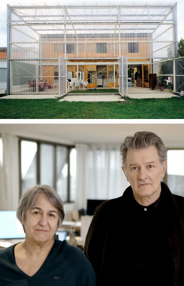 1993년 프랑스 남부 플루아라크에 완공한 라타피 하우스. 자연 환기와 차양, 식물을 활용해 실내 환경을 조절하도록 했다. 설계자인 안 라카통(아래 사진 왼쪽)과 장필리프 바살은 올해 프리츠커상을 수상했다. 사진 출처 pritzkerprize.com