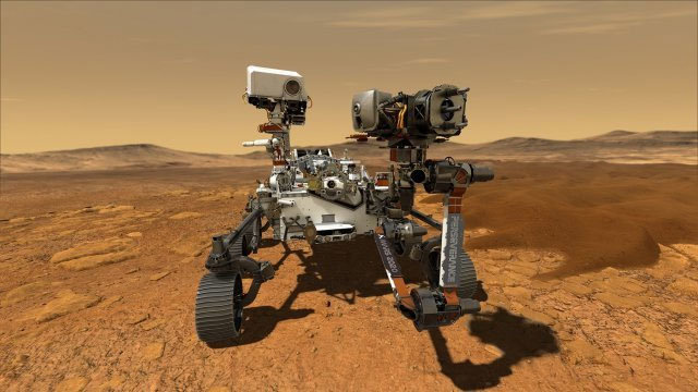 화성의 생명 흔적을 찾아 나선 로버(이동형 탐사로봇) 퍼시비어런스. 화성 생명체의 흔적을 찾으며 지구에 보낼 첫 화성의 흙을 채취할 예정이다. 미국항공우주국(NASA) 제공