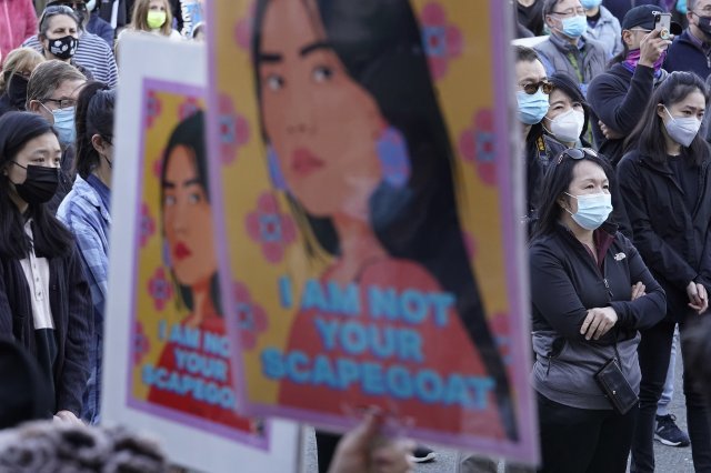 21일 미국 매사추세츠 주 뉴턴에서 열린 Stop Asian Hate 집회. AP=뉴시스