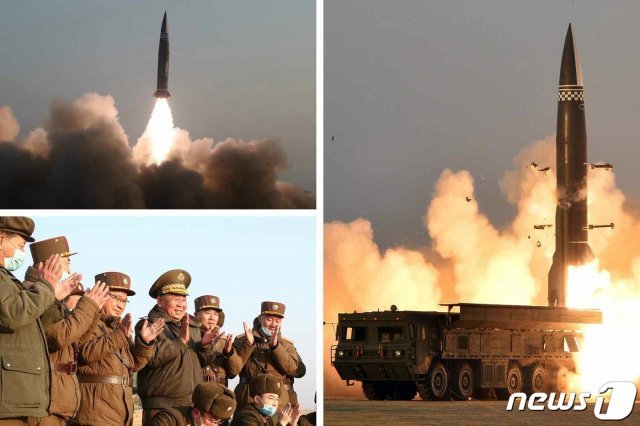 북한은 전날인 25일 발사한 단거리 탄도 미사일 추정 발사체에 대해 26일 ‘신형전술유도탄’이라고 밝혔다 (평양 노동신문=뉴스1)