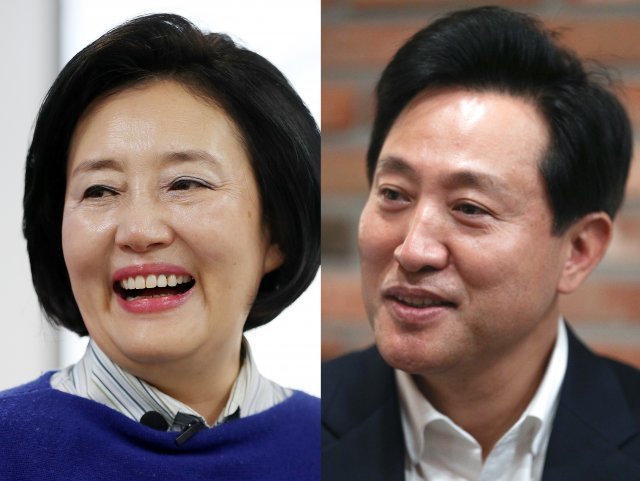 4·7 서울시장 보궐선거에 출마하는 박영선 더불어민주당 후보(왼쪽)와 오세훈 국민의힘 후보. 사진공동취재단