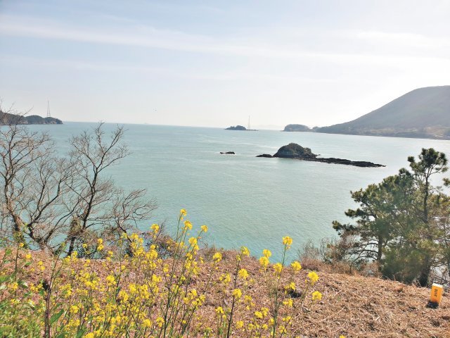 전남 여수반도와 고흥반도, 여수 서쪽 섬들을 연결하는 백리섬섬길은 아름다운 해변을 달리며 봄 바람을 느끼기에 제격인 명품 해안도로다. 여수시 화정면 적금도 전망대에서 멀리 고흥 나로도를 바라본 모습.