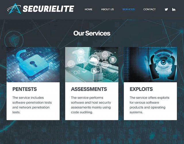구글 위협분석그룹(TAG)이 북한 배후 해킹 조직의 미끼로 지목한 가짜 사이버보안 회사 ‘시큐리엘리트(SecuriElite)’ 웹사이트. 구글 제공
