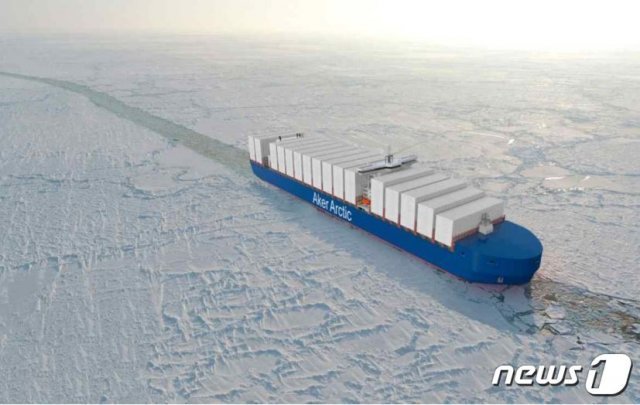 핀란드 아커 악틱(Aker Arctic)사가 선보인 쇄빙 컨테이너선박 디자인(아커 악틱사 누리집 갈무리)© 뉴스1
