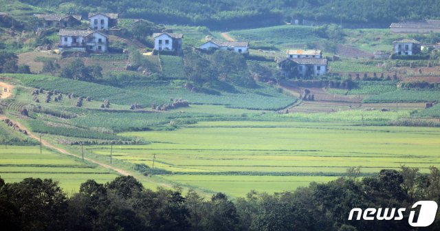 경기도 파주시 접경지역에서 바라본 태풍이 지나간 북한 개풍군 마을. 2020.9.8/뉴스1 © News1