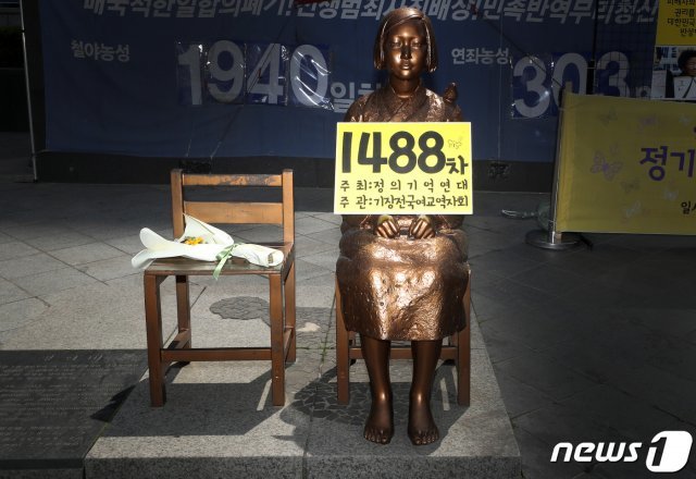 사진은 21일 서울 종로구 옛 일본대사관 앞 평화의 소녀상. 2021.4.21/뉴스1