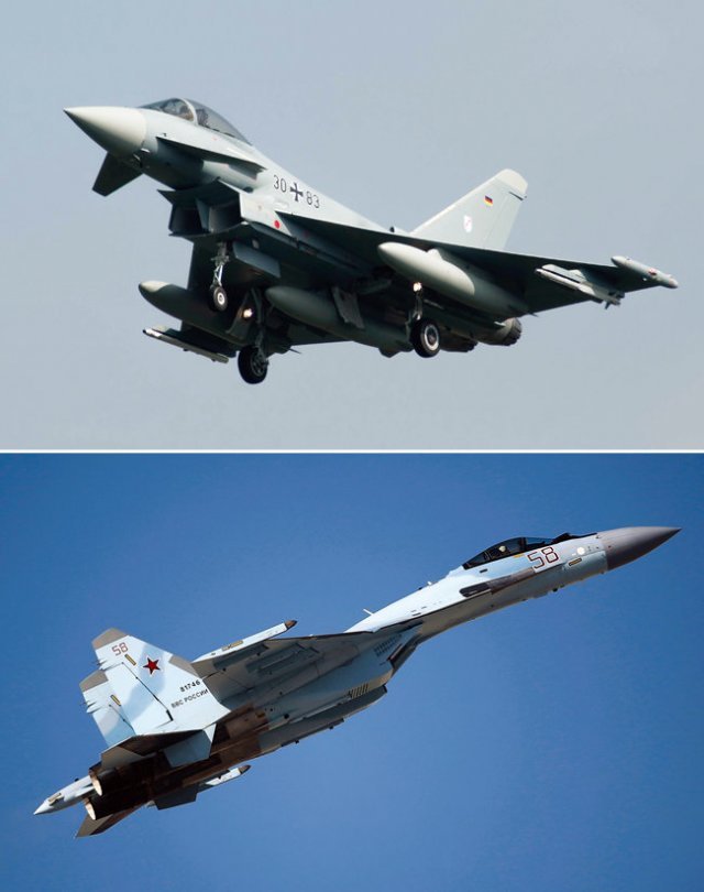 KF-21 성능은 유럽이 공동개발한 유로파이터 타이푼(위)과 러시아 Su-35를 능가할 것으로 예상된다 [위키피디아, AP=뉴시스]