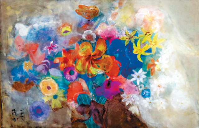 천경자 ‘꽃과 나비’(1973년) 화려한 색채를 사용해 꽃과 나비를 한국적으로 표현한 천경자의 대표작.