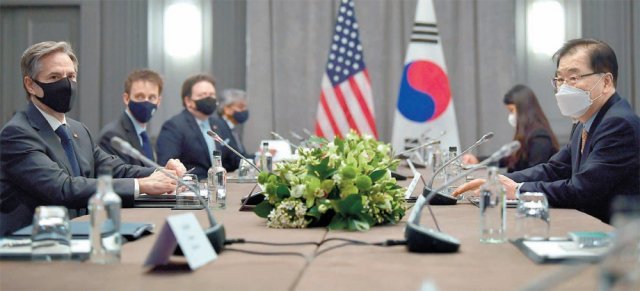 블링컨 만난 정의용 “바이든 대북정책, 현실적-실질적 방향 환영”