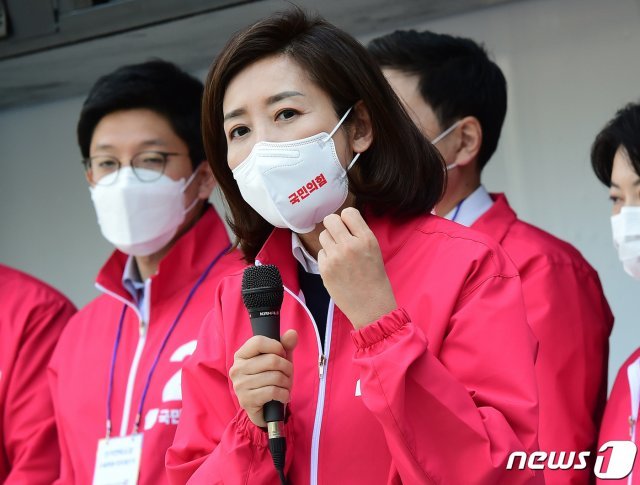 지난 3월 25일 나경원 전 국민의힘 의원이 서울 중구 덕수궁 대한문 앞에서 열린 오세훈 국민의힘 서울시장 후보의 시청역 거점유세에서 지원 연설을 하고 있다. © News1 국회사진취재단