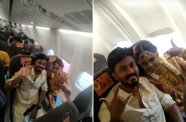 기내 결혼식을 올린 신랑과 신부. ANI 통신 트위터 갈무리