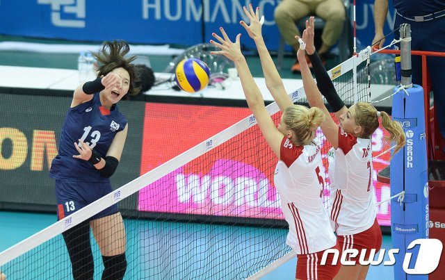 한국 여자배구 대표팀의 박정아 © News1