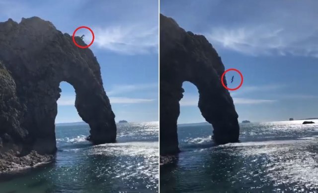높은 바위 절벽에서 한 남성이 다이빙 하는 모습. 페이스북 갈무리