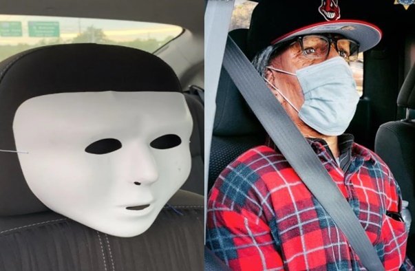 미국 롱 아일랜드 고속도로에서 적발된 흰 마스크(왼쪽)와 캘리포니아 카풀 차선을 1년 이상 이용하던 인형(오른쪽). (폭스뉴스 갈무리) © 뉴스1