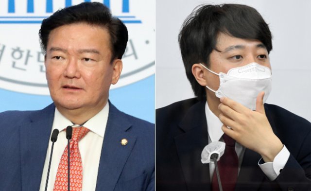 민경욱 전 의원(왼쪽)과 이준석 국민의힘 대표. 뉴스1
