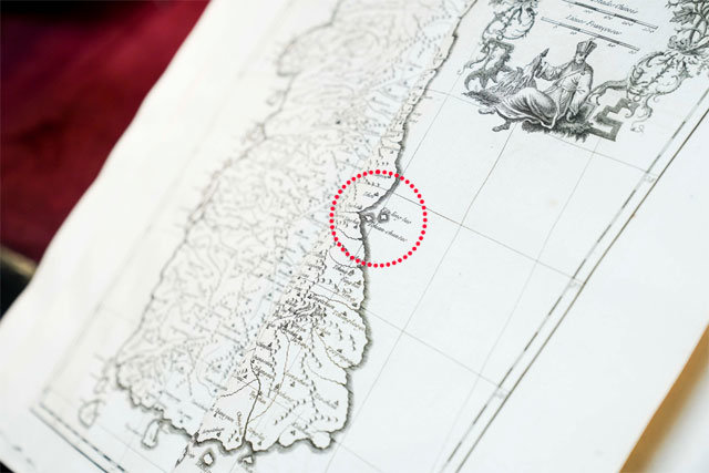 18세기 프랑스 지리학자 장바티스트 부르기뇽 당빌이 1730년대 발간한 ‘신중국지도첩’에 포함된 ‘조선왕국전도’. 독도와 울릉도(점선 안)가 조선 영토로 표기돼 있다. 마드리드=뉴시스