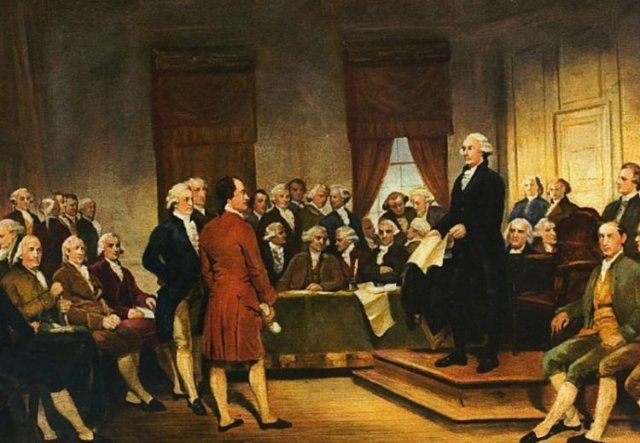 영국에 대항해 전쟁을 벌인 미국 동부 13개 식민지 주민 대표들은 1776년 7월 4일 독립선언문에 서명한다. 이 때부터 
‘미합중국(United States of America)’이라는 단어가 처음으로 등장한다. (아메리칸 헤리티지)