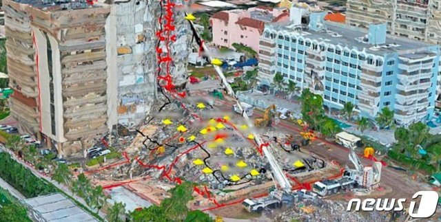 플로리다 마이애미 서프사이드시 아파트 붕괴 현장(이스라엘 구조대(IDF) 사진 갈무리) © 뉴스1