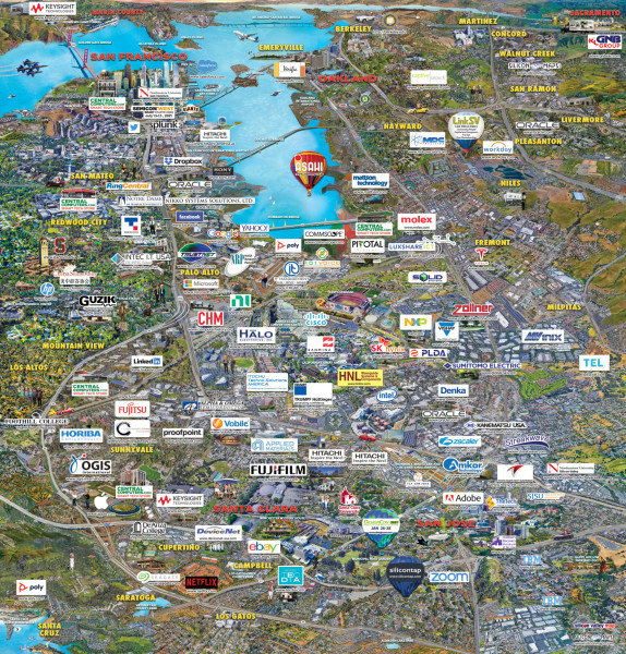 실리콘밸리에 위치한 많은 기업들, 출처: 실리콘맵