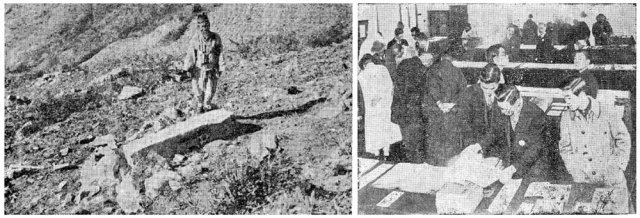 왼쪽은 최남선이 1929년 가을 함경남도 이원군 만덕산 등성이에서 발견한 신라 진흥왕 순수비. 오른쪽은 1929년 12월 1~2일 조선사편수회 주최로 열린 조선사료전람회. 이순신 자필 난중일기 초본 등 45점이 전시됐다.