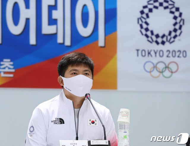 유승민 IOC 위원이 28일 오후 충북 진천국가대표선수촌에서 열린 ‘2020 도쿄올림픽대회 미디어데이’에서 인사말을 하고 있다. 2021.6.28/뉴스1 © News1