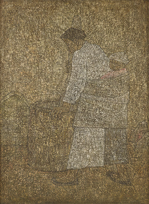 박수근의 ‘절구질하는 여인’(1954년). 여인의 이목구비와 손동작
등의 묘사가 작가의 개성을 잘 보여준다. 환기재단·환기미술관·국립현대미술관 제공