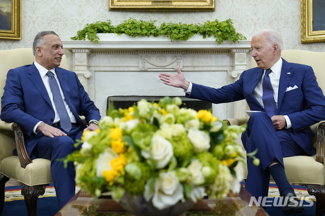 조 바이든 미국대통령과 이라크 총리의 백악관 회담. 뉴시스